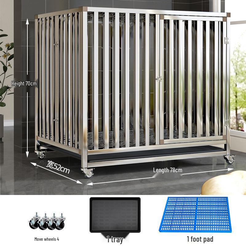 Stainless Steel Medium Folding Dog Cage with Toilet for Indoor Use - Suitable for Border Collies, Golden Retrievers, and Medium-Large Dogs.