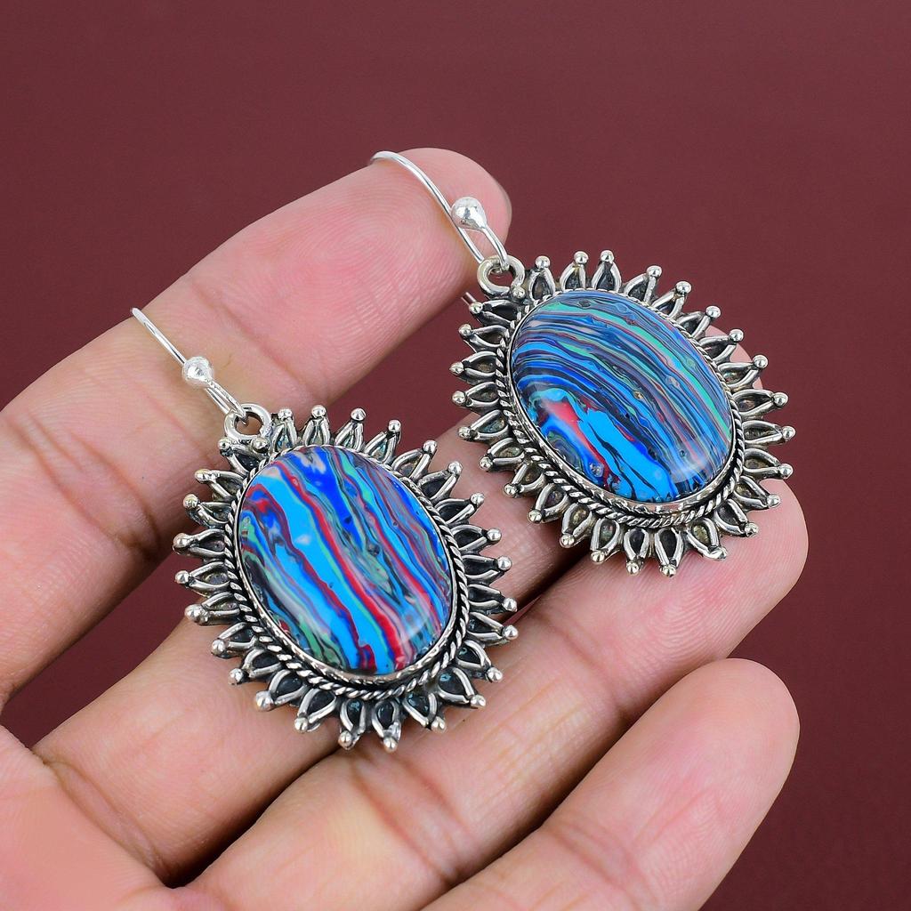 Rainbow Calsilica Earring 925 Sterling Silver Earring Handmade Stylish Earrings Genuine Gemstone Jewelry Healing Stone Earring Gifts For Mom