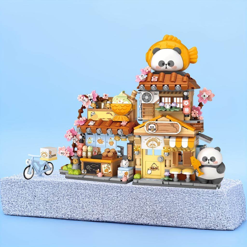 Loz Taiyaki Street View Shop Miniatur-Bausteine Panda Ziegel Spielzeug Montage Blume Werkstatt Klapphaus Sammlung Modell