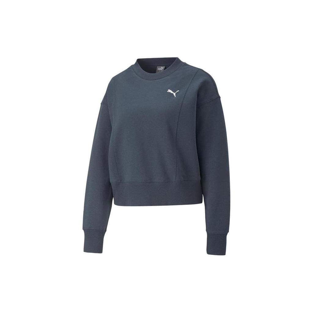 Puma Solid Color Casual Pullover Loose Long Sleeve Sweatshirt Women Sweatshirt Blue 673109-16