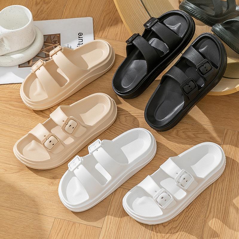 Fashion Women's Platform Slippers Buckle Design Open Toe Flat Slippers Home Mute Non-slip Slides Outdoor Beach Sandals Sandalias