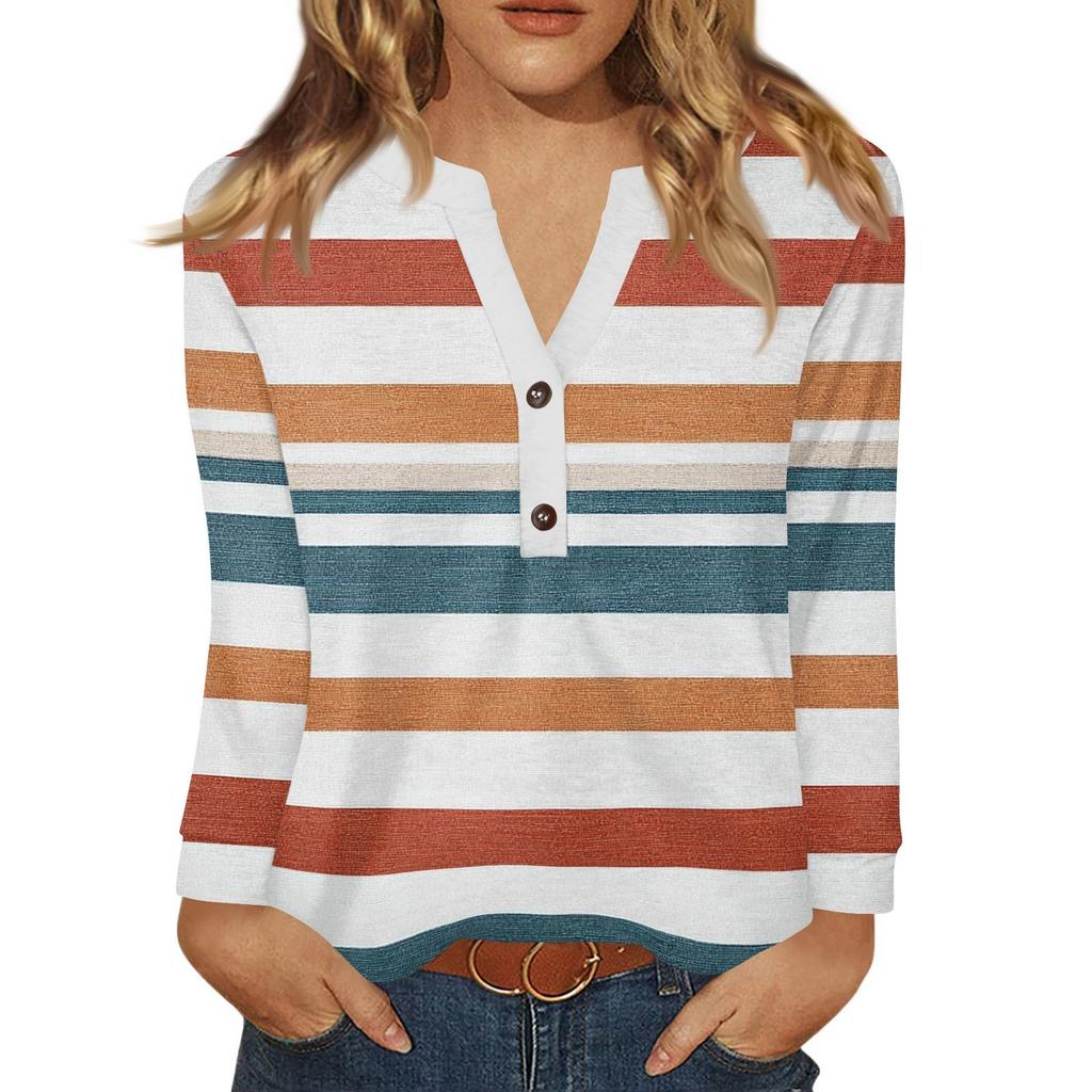 Women's T Shirt Print Button Long Sleeve Daily Weekend Fashion Basic V- Neck Regular Top