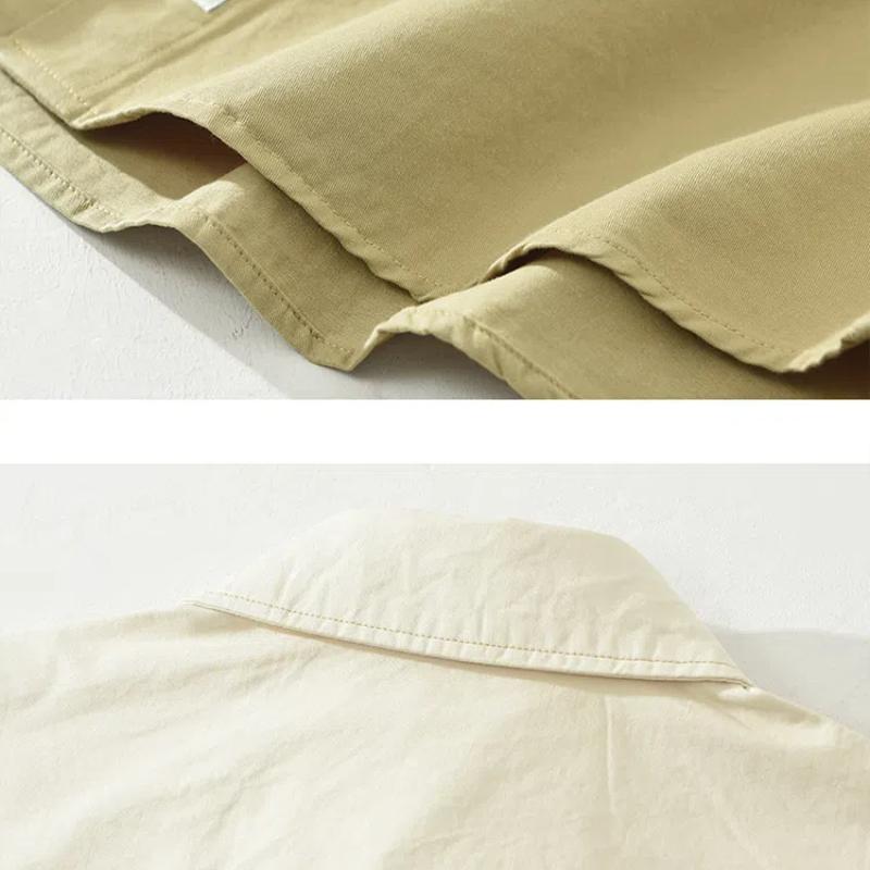 Koreanischer Streetstyle Lockeres Oberteil Frühling und Sommer Reine Baumwolle Herren Freizeitshirt Reversnaht Langarmhemd Jugendmode Herrenbekleidung