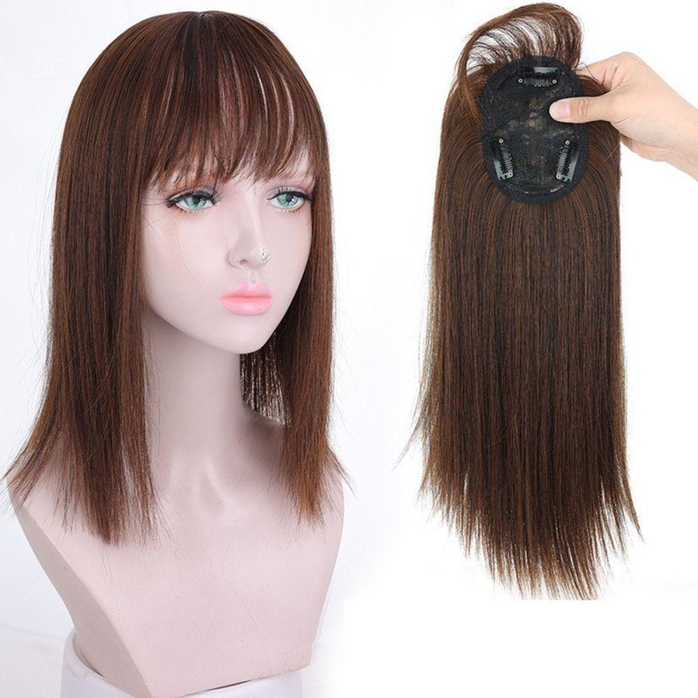 Clip In Increase Hair Volume Topper Hair Piece Long Straight Wig Head Top Wig Block 3D Hair Bangs