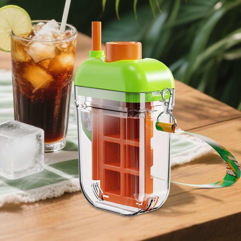 Ice Bottle Cup Ice Maker Tray Bottle With Lid And Bin Reusable 2 In 1 Water Cup With Straw Easy Release Mould For Drinking