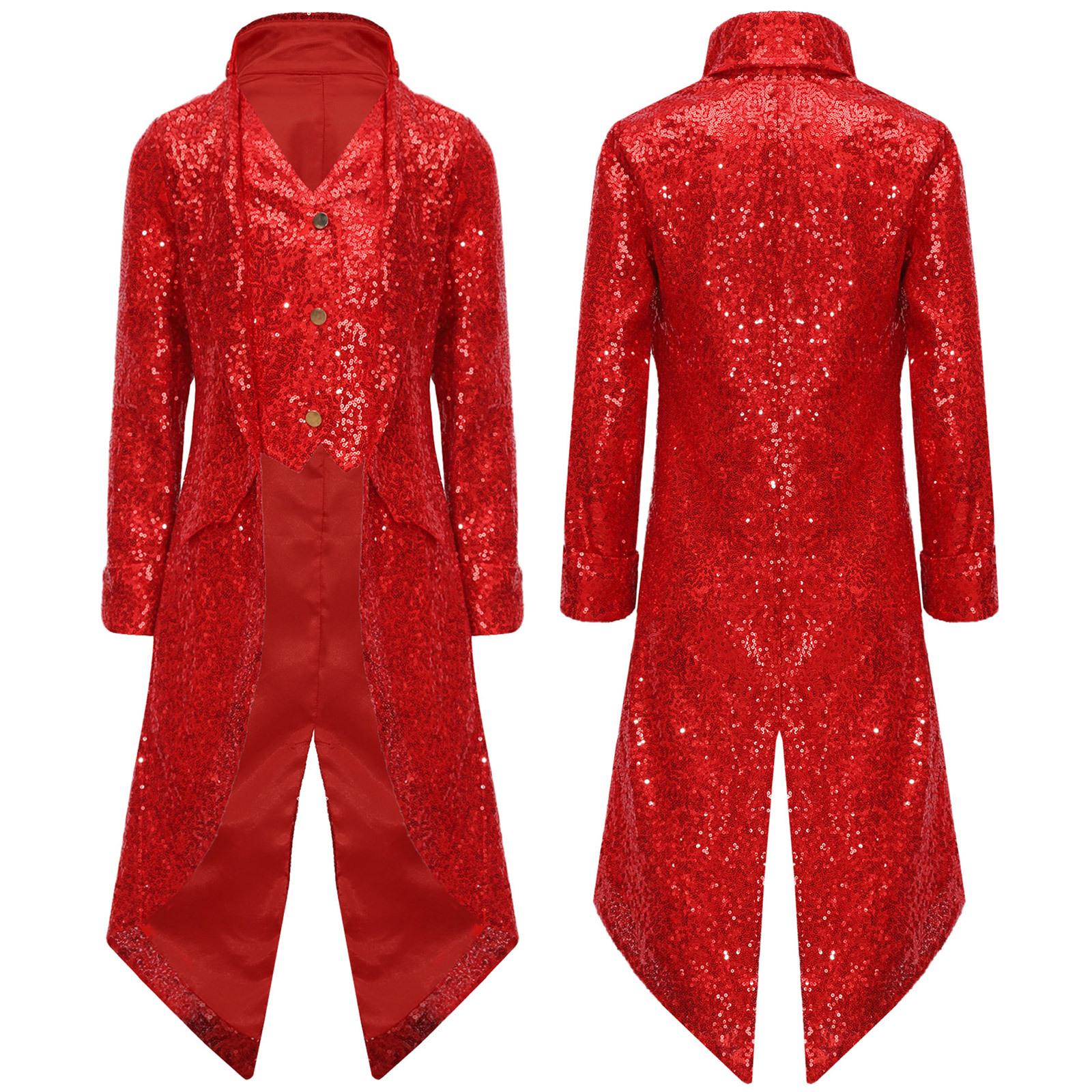 

Boys Steampunk Long Coat Vintage Gothic Tailcoat Halloween Costume Medieval Victorian Frock Coat Sequins Jacket 5-6 Years червоний