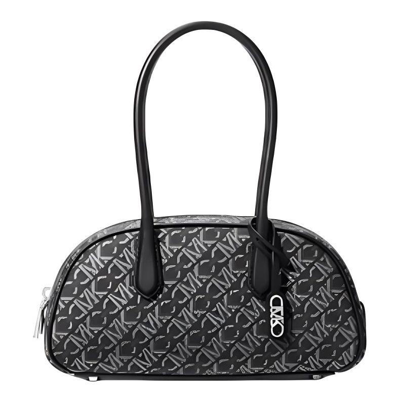 MICHAEL KORS Lulu Gold Metal Logo Faux Leather Shoulder Handbag Small Women s Black with Silver чёрный