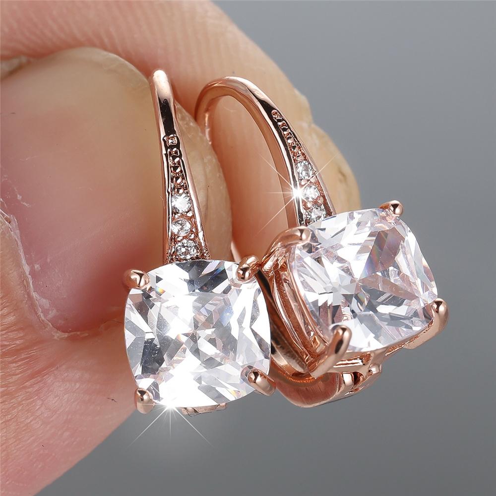 Милые Женские Серьги-Кольца с Белыми Кристаллами Циркония Для Женщин Цвет Розового Золота Свадебные