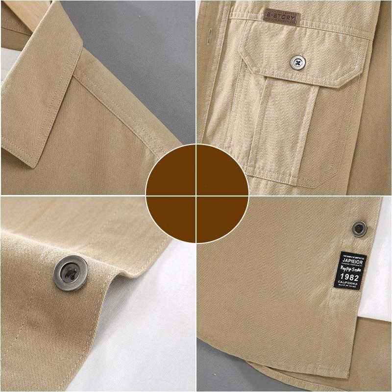 American Retro Style Cargo Long Sleeve Shirt Men Spring Fall Pure Cotton Casual Shirts Double Pocket Square Thin Button Jackets for Men