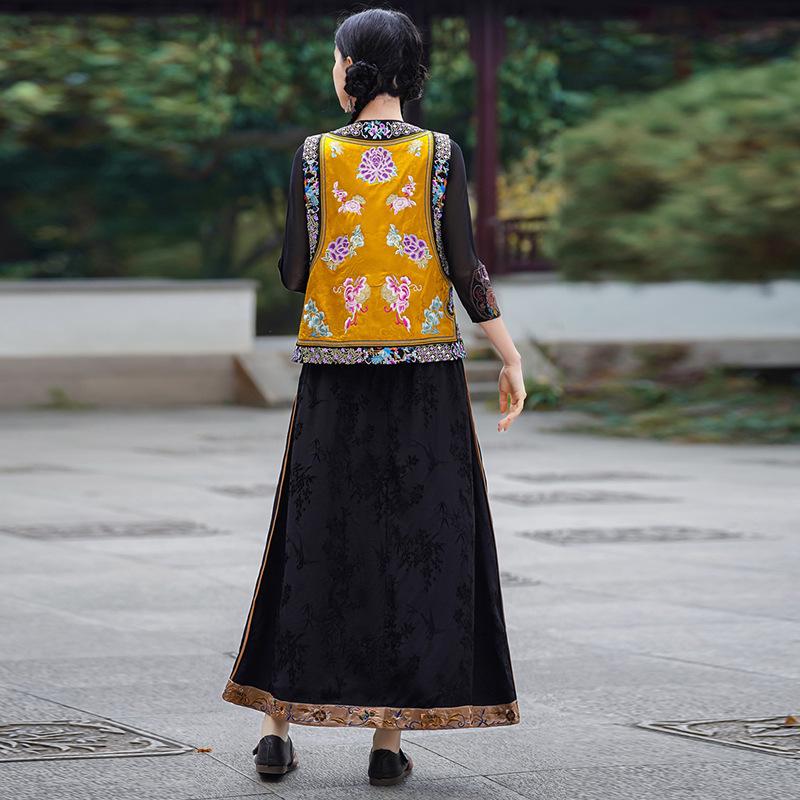 Ethnic Silk Embroidered Short Vest - New Chinese Style Cardigan