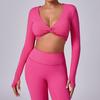 Long Sleeve Workout Tops for Women Twist Front Deep V Neck Cropped Athletic Top Yoga Pilates Gym Outfit