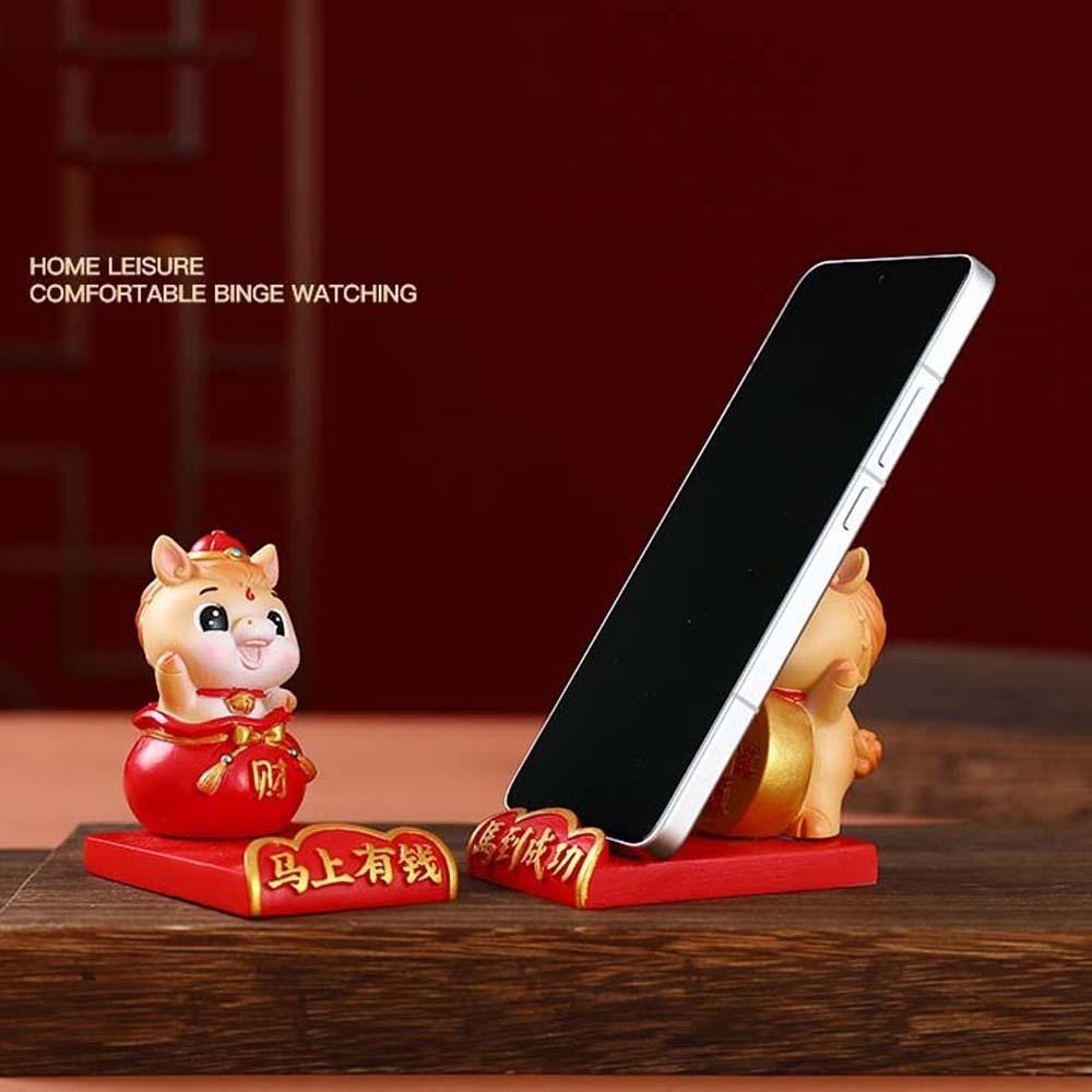 Mascot Horse Year Figurines Resin Crafts Mobile Phone Stand Lion Dance Ornaments Home Party Decor