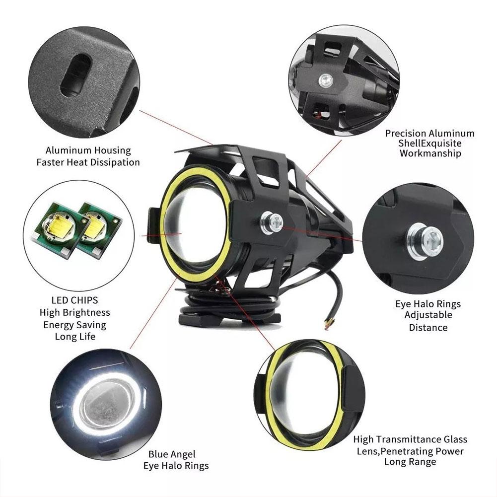 U7 Motorcycle Headlight 6000K Work Light Front Foglight for Truck SUV ATV LED Driving Lamp with Abgle Eyes Motorbike Spotlight