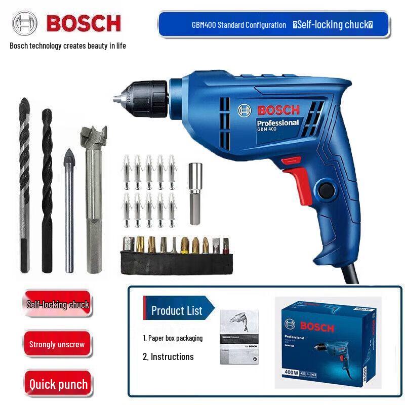 Bosch GBM400 Electric Drill/Screwdriver Kit CN Plug (adapter Included)