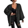 Women's Oversized V-Neck Knit Sweater Vintage Style Cardigan Long Sleeve Shawl
