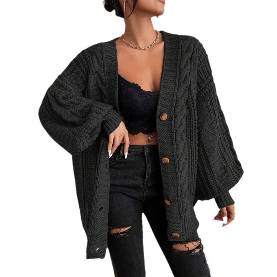 Women's Oversized V-Neck Knit Sweater Vintage Style Cardigan Long Sleeve Shawl