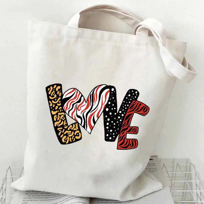 Customizable Canvas Bags spots Love Women Shopper Shoulder Bag Large Handbag Canvas Tote Bags Casual Lady reusable Shopping Bags