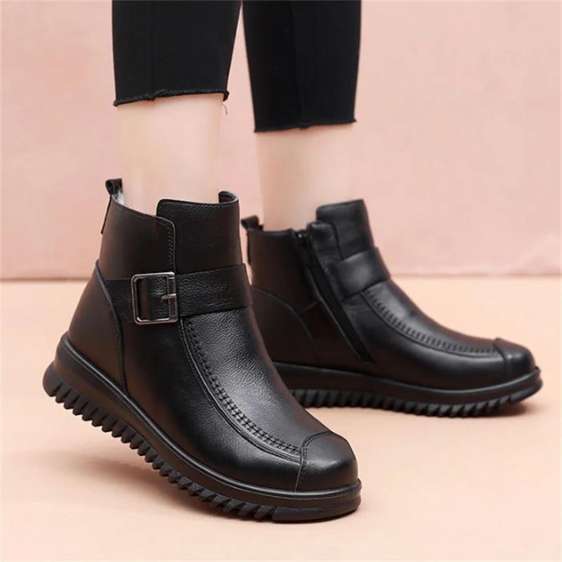 Comfortable Warm Women Boots 2024 Winter Thick Wool Lined Genuine Leather Women Snow Boots Large Size Women Winter Shoes