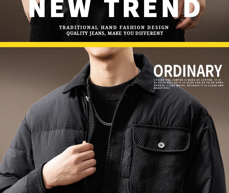 Men's High-End Lightweight American Fashion Winter Down Jacket - Trendy, Warm Lapel Design for Cold Protection
