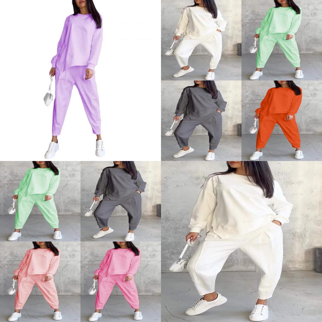 Fall Winter Womens Casual Sweatsuit With Pockets And Spliced Design For Streetwear Style