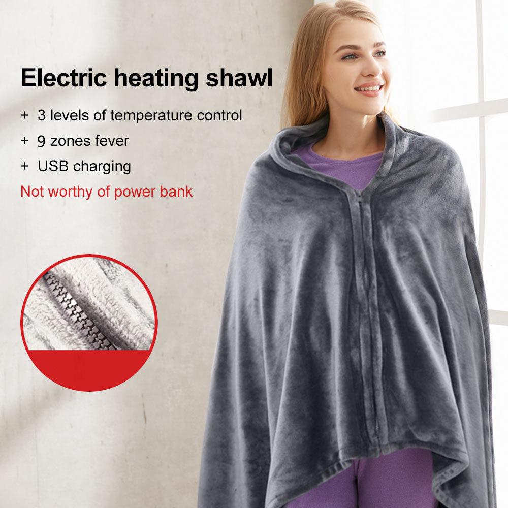 Electric Heated Shawl Wrap Blanket, 59"x33" Large USB Powered, 3 Heat Settings, Dual-Sided Fleece for Shoulder & Back Pain Relief