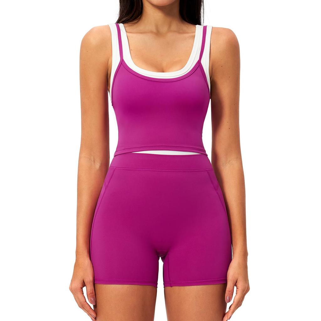 Completo da Yoga da Donna Transfrontaliero: Color Block Nude Feel, Vita Alta Costolata, Abbigliamento Sportivo Fitness Versatile