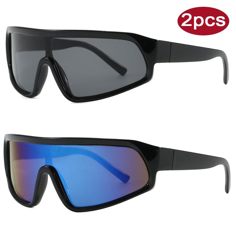 2pcs Fashion New Sports Sunglasses Women Punk Style Outdoor Cycling Eyeglasses One Piece Personalized Square Glasses Unisex