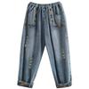Spring Autumn Women's Plus Size Jeans High Waist Ripped Holes Casual Loose Jeans Vintage Pockets Floral Embroidery Denim Trousers