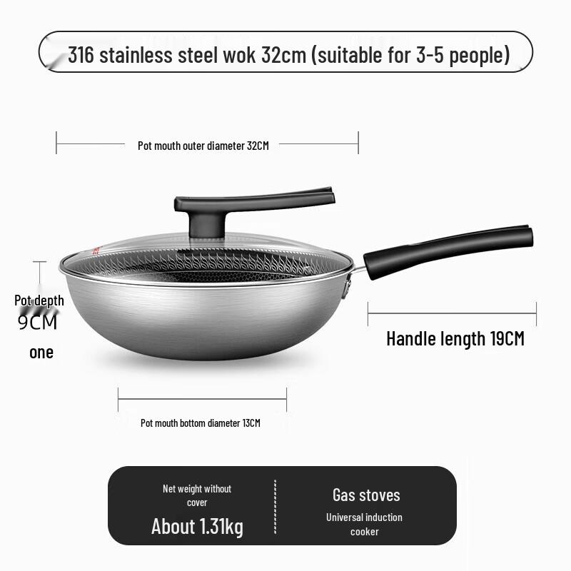 Royalstar 316 Stainless Steel Honeycomb Wok with Lid