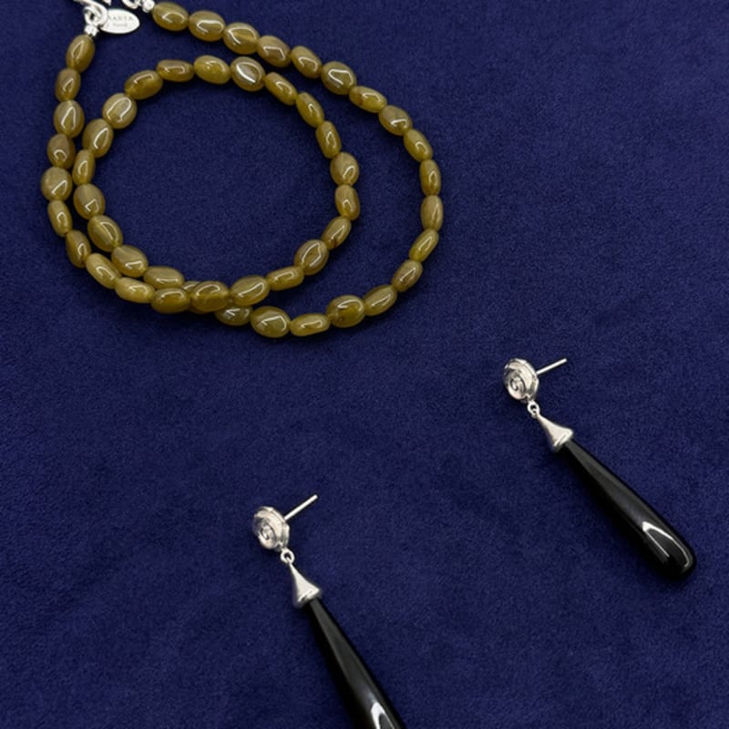 

MARTA 925 silver.Pebble necklace_Olive 45CM