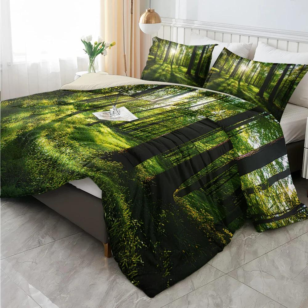 3pcs Fresh Green Forest 3D Printed Bedding Set Comfortable Duvet Cover King Queen Twin Size Birthday Gift for Bedroom Decoration