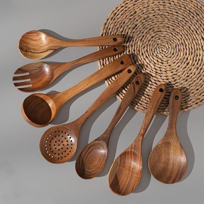 5/8pcs/set Teak Wood Spatula Wooden Non-Stick Pot Cooking Spatula Home Cooking Wooden Spoon Kitchen Utensil