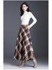 Women's 2024 Autumn/Winter Korean Plaid Wool-Blend A-Line Midi Skirt - Slimming, Thickened, Large Hem