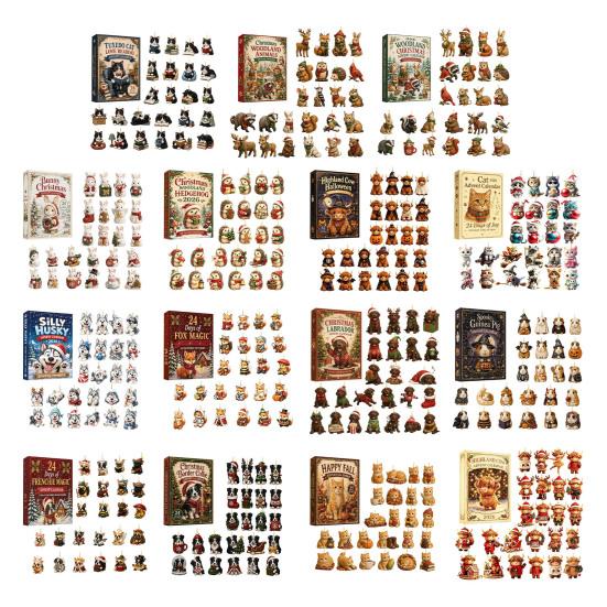 Christmas Tree Decor 24 Days Advent Calendar 2026, 2D Acrylic Reading Cats/Dogs/Forest Animals Ornament Countdown Calendar, Cute Pet Pendants for Xmas