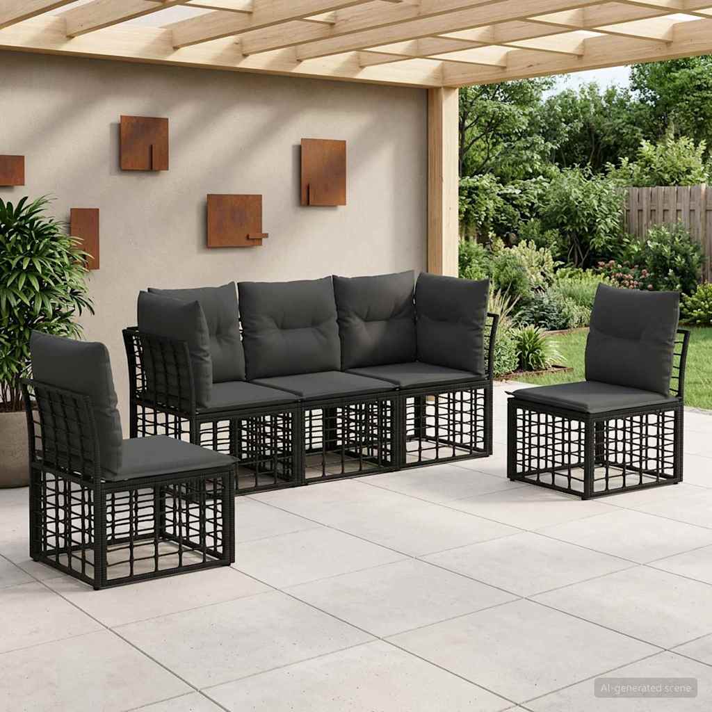 Outdoor Sofa Set Black Polyester