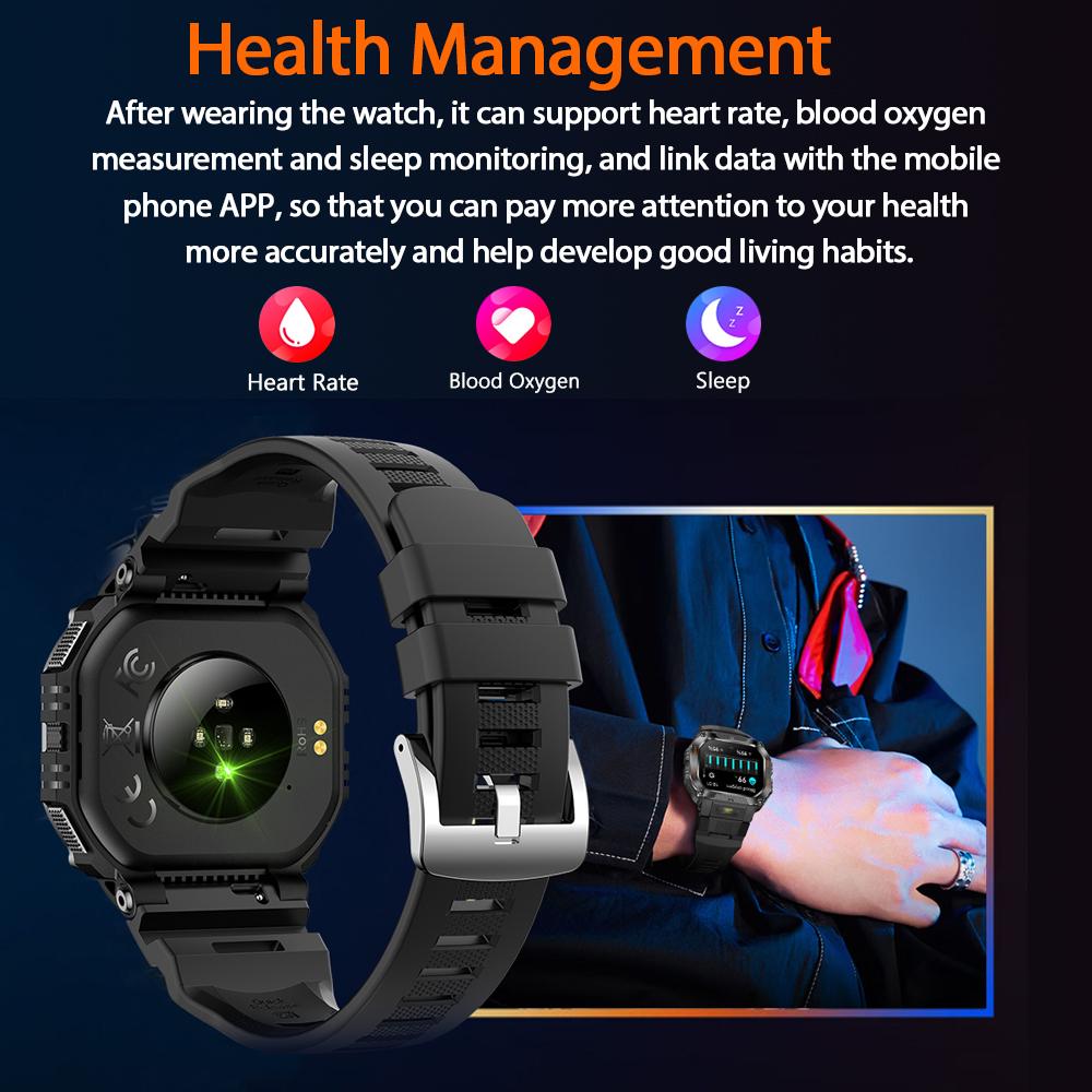 New 100+Sport Mode SmartWatch Men Health Monitoring High Brightness Flashlight 30 Meter Depth Waterproof Smart Watch Men