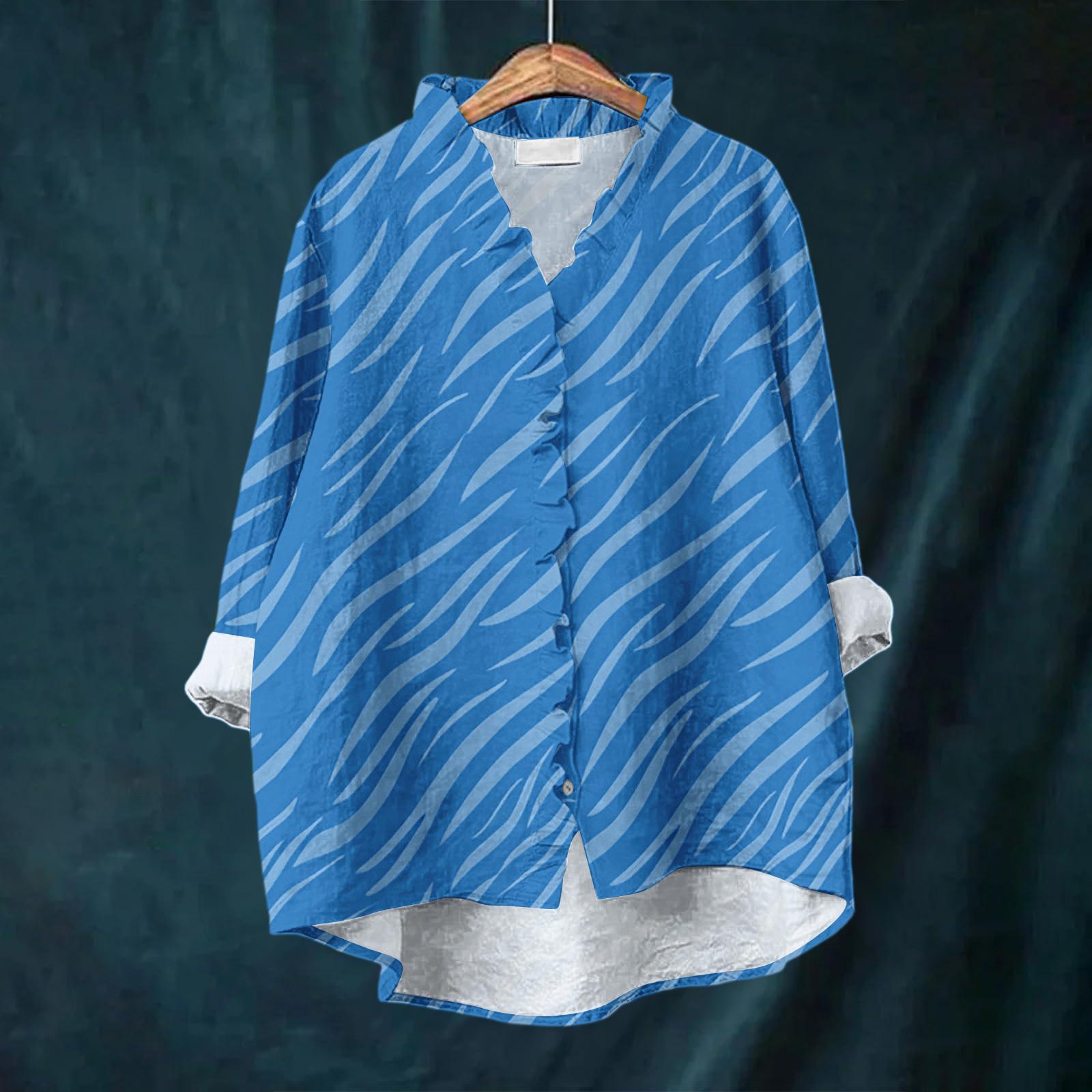 

Женский свободный топ с оборками, цветочным принтом, воротником-стойкой и длинными рукавами из хлопка и льна XL