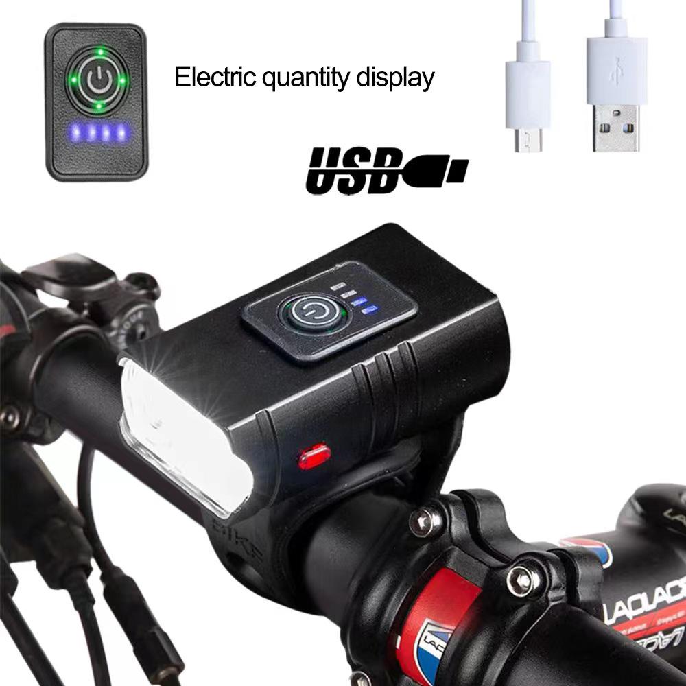 2*T6 USB Wiederaufladbares Aluminium Fahrradvorderlicht mit Leistungsanzeige für Nachtfahrten