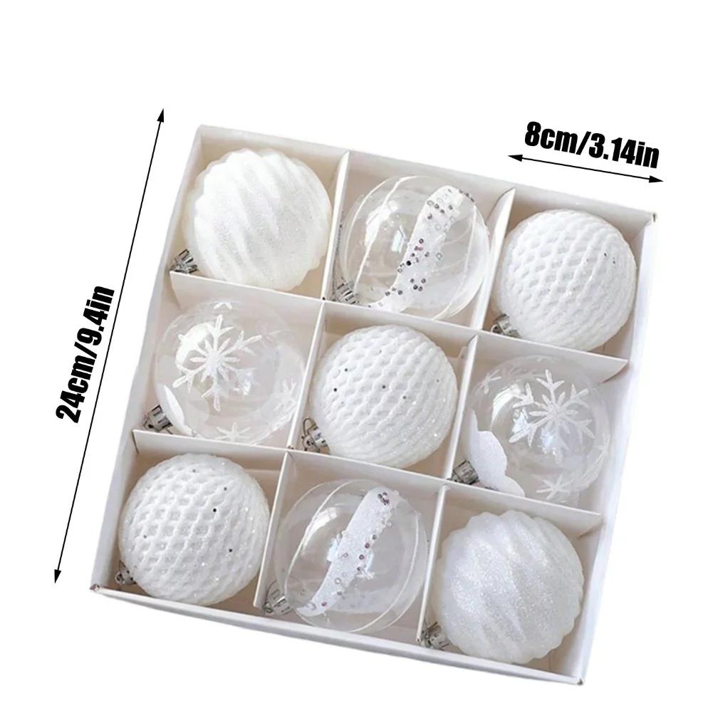 

For Christmas Ornaments Set of 9 White 8cm Balls with Artistic Patterns for Tree Wreath and Festive Seasonal Displays China Mainland