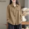 ZANZEA Women Casual Turn Down Collar Loose Long Sleeve Blouse