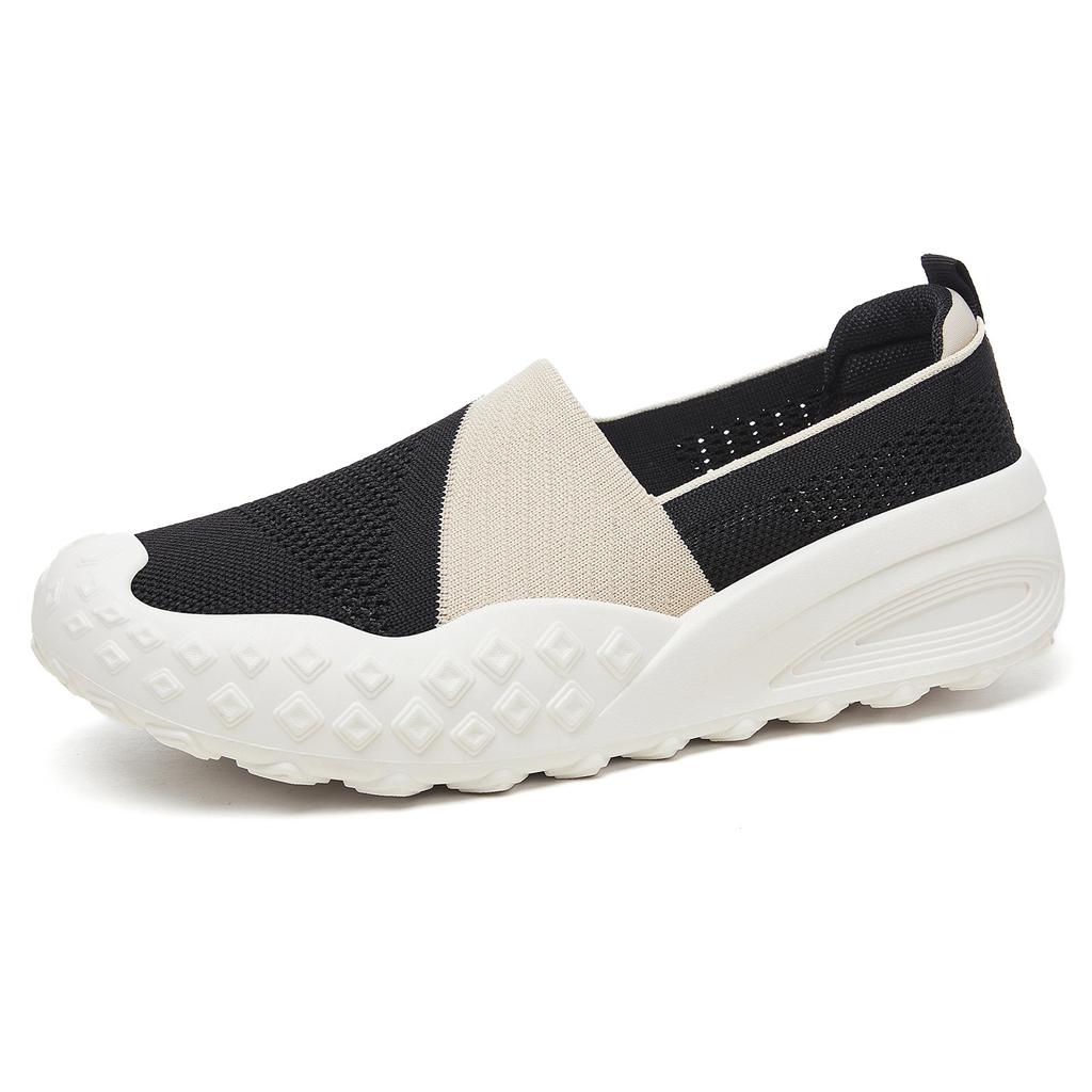 Walking Knitted Loafers Flat Sneakers for Women Lightweight Breathable Slip On Work Walking Shoes Women's Outdoor Arch Support Woven Running Sneaker