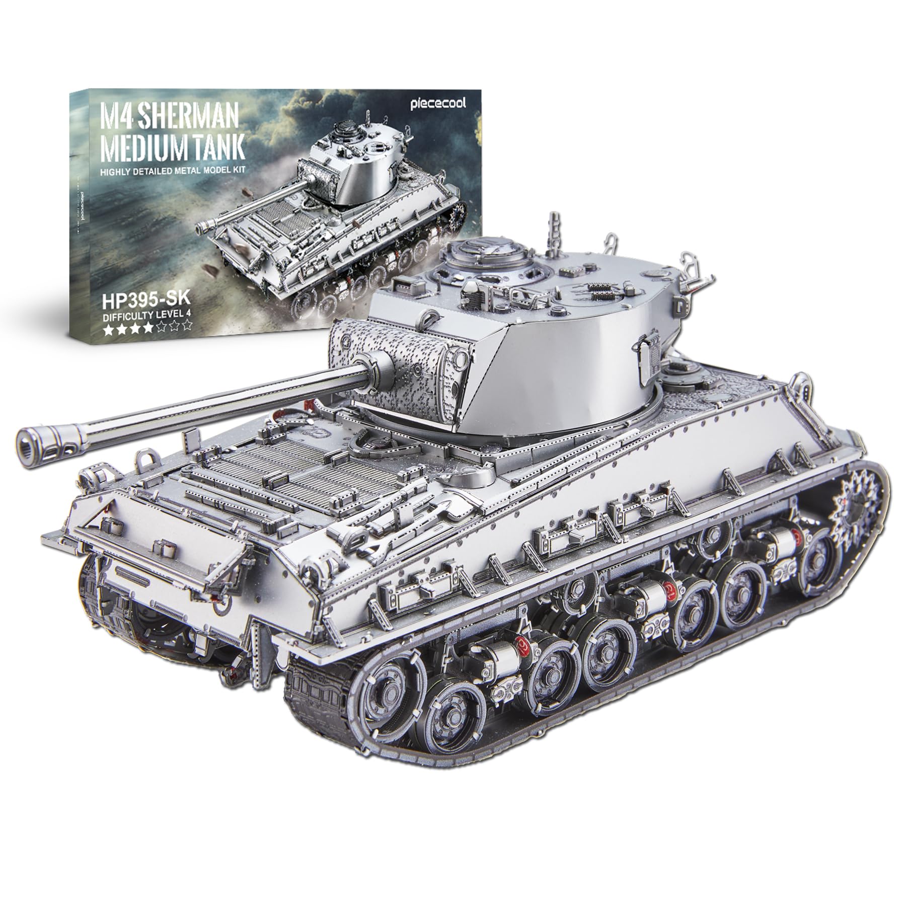 3D-пазл Piececool Средний танк M4 Sherman, сборка без клея, сложность 4 звезды, подходит для взрослых, коллекционный (металл) - Обязательно, - Уровень
