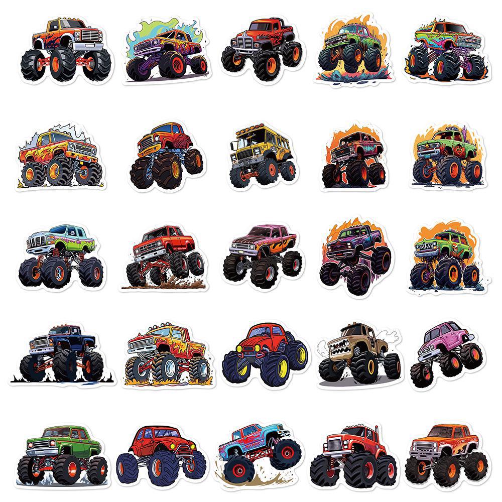 50pcs Creative Monster Truck Waterproof Stickers for Laptops and Suitcases