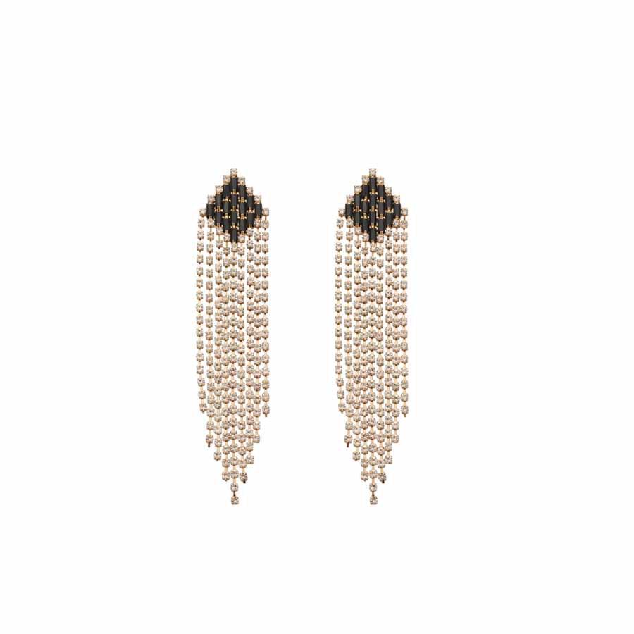 Silver Needle Rhinestone Geometric Tassel Earrings - Elegant High-End Ear Studs