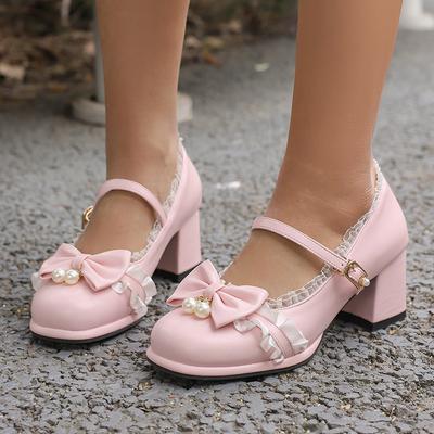 Damenabsätze Mary Janes Lolitas Schuhe 2025 Frühjahrsmode Schleifengebunden Schwarz Rosa Rot Kurze Absätze Party Hochzeit Tanzschuhe Damen