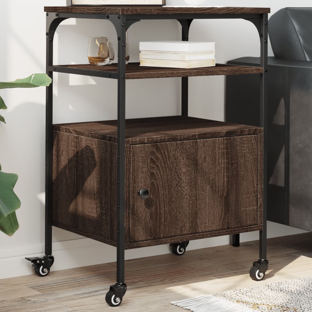 Printer Stand with 3 Shelves Brown Oak Effect 50 X 40 X 76 Cm