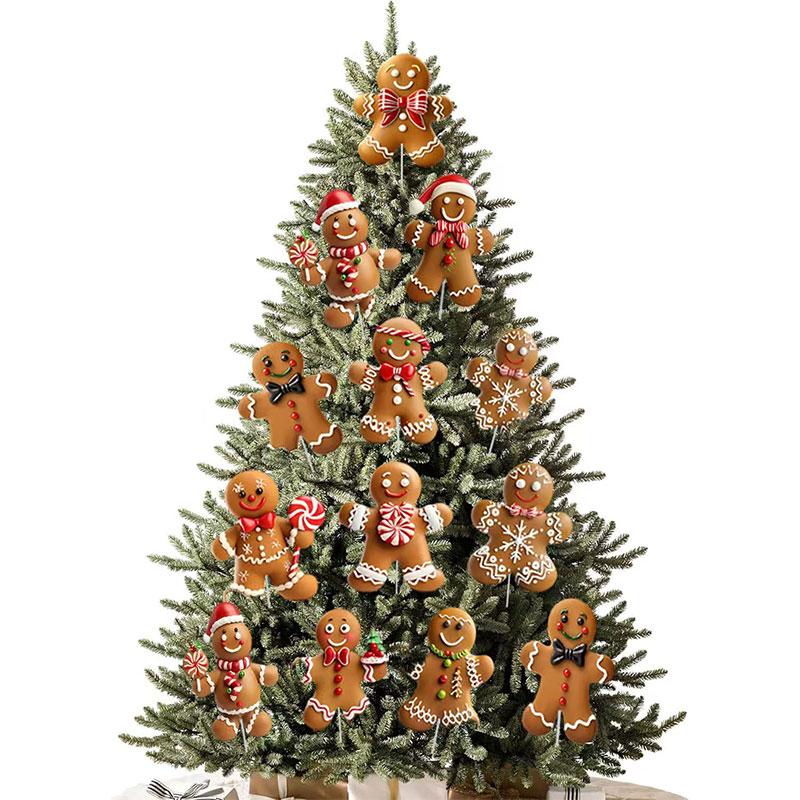 12‑Pack Gingerbread Man Christmas Tree Ornaments, Cute Xmas Hanging Decorations for Tree Topper, Home School Office Garden Patio