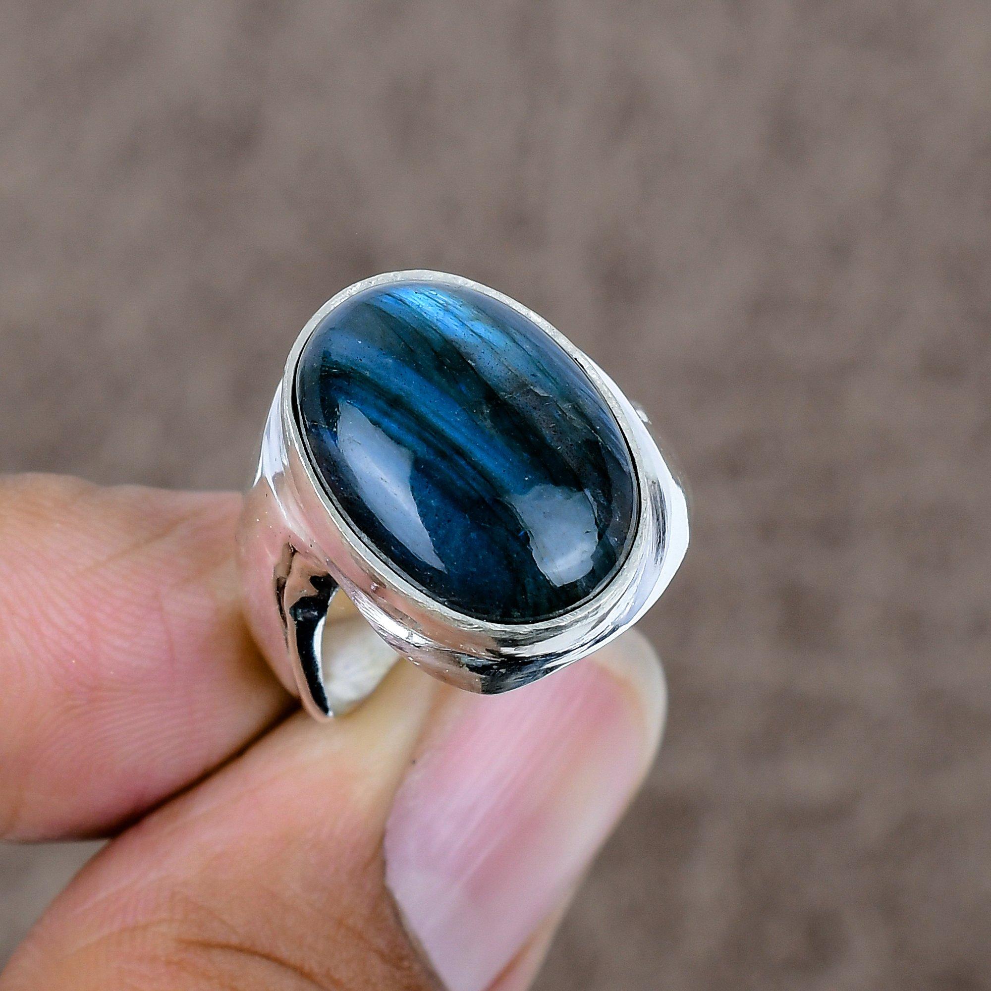 

Labradorite Genstone Handmade 925 Sterling Silver Jewelry Ring Size 8 KKG-543