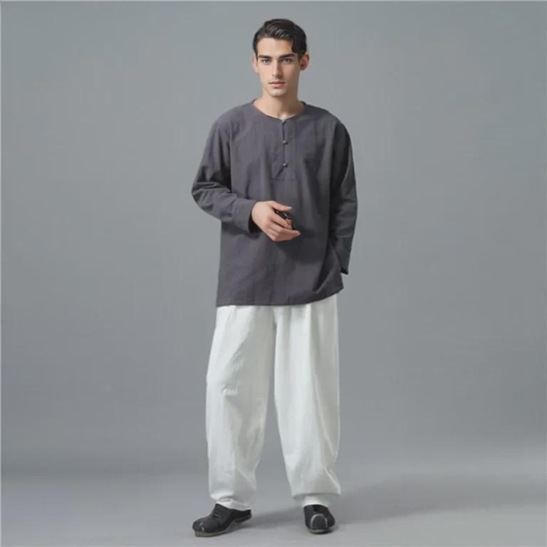 Men's Summer Loose-Fit Cotton Linen Wide-Leg Elastic Waist Sports Pants