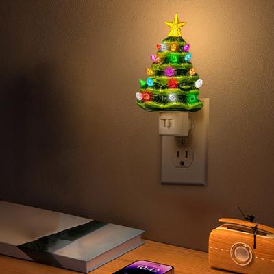 Plug-in Christmas Tree Night Light 360 Degrees Rotatable Star Topper Xmas Tree Wall Outlet LED Lamp Living Room Bedroom Decoration